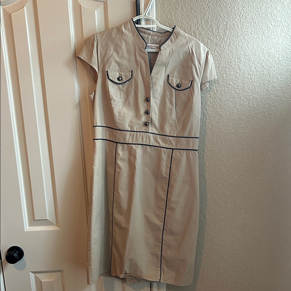 Merona Beige Midi Dress with Button Detail